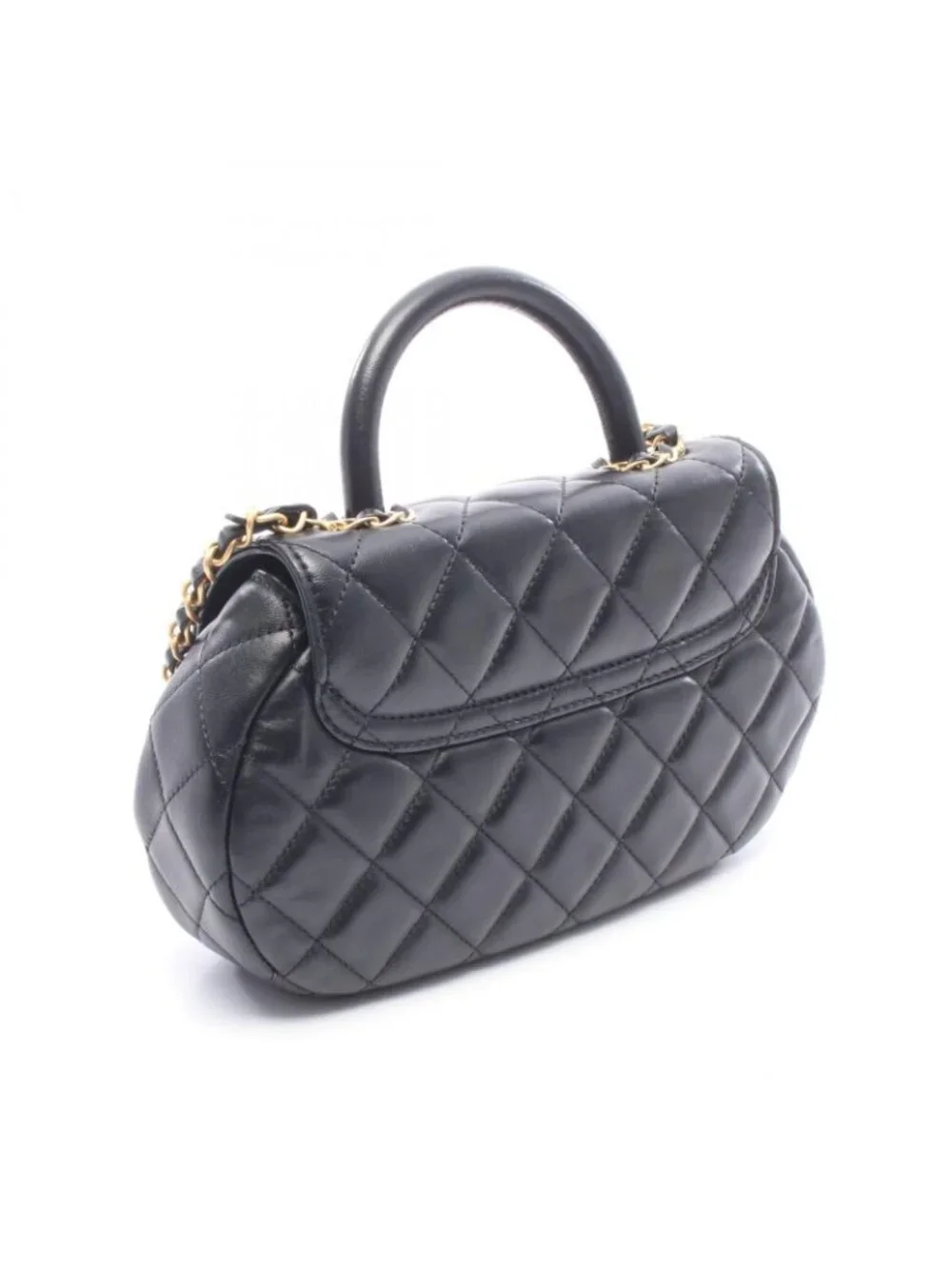 Chanel Shoulder Bag Quilted Top Handle Black Lambskin Top 2-Way Chain